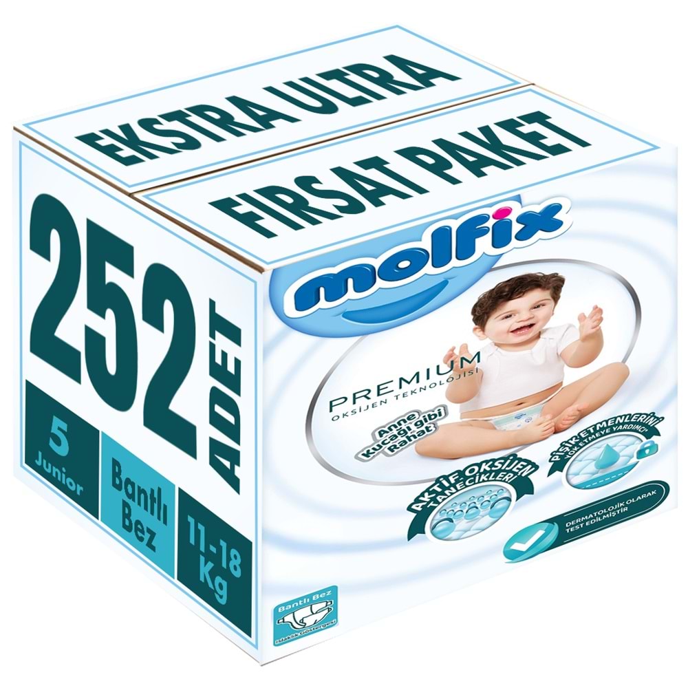 Molfix Premium Bebek Bezi 5 Beden 11-18 KG Junior 252 Adet Ekstra Ultra Fırsat Pk