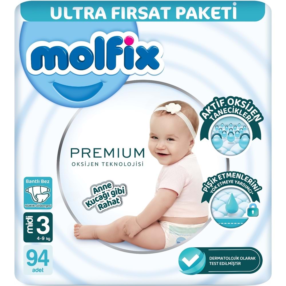 Molfix Premium Bebek Bezi 3 Beden 4-9 KG Midi 188 Adet Ekonomik Ultra Fırsat Pk