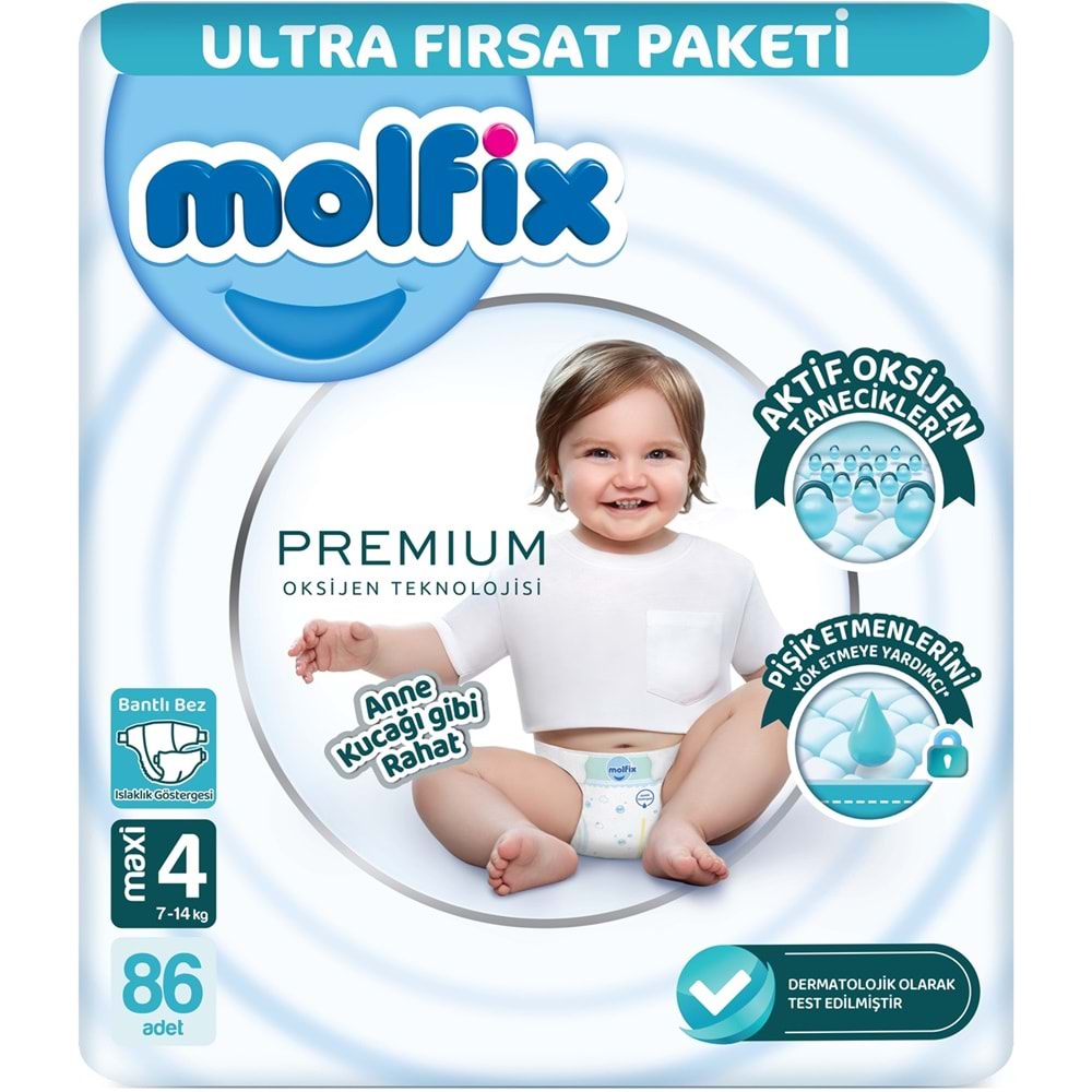 Molfix Premium Bebek Bezi 4 Beden 7-14 KG Maxi 516 Adet Ekstra Ultra Fırsat Pk