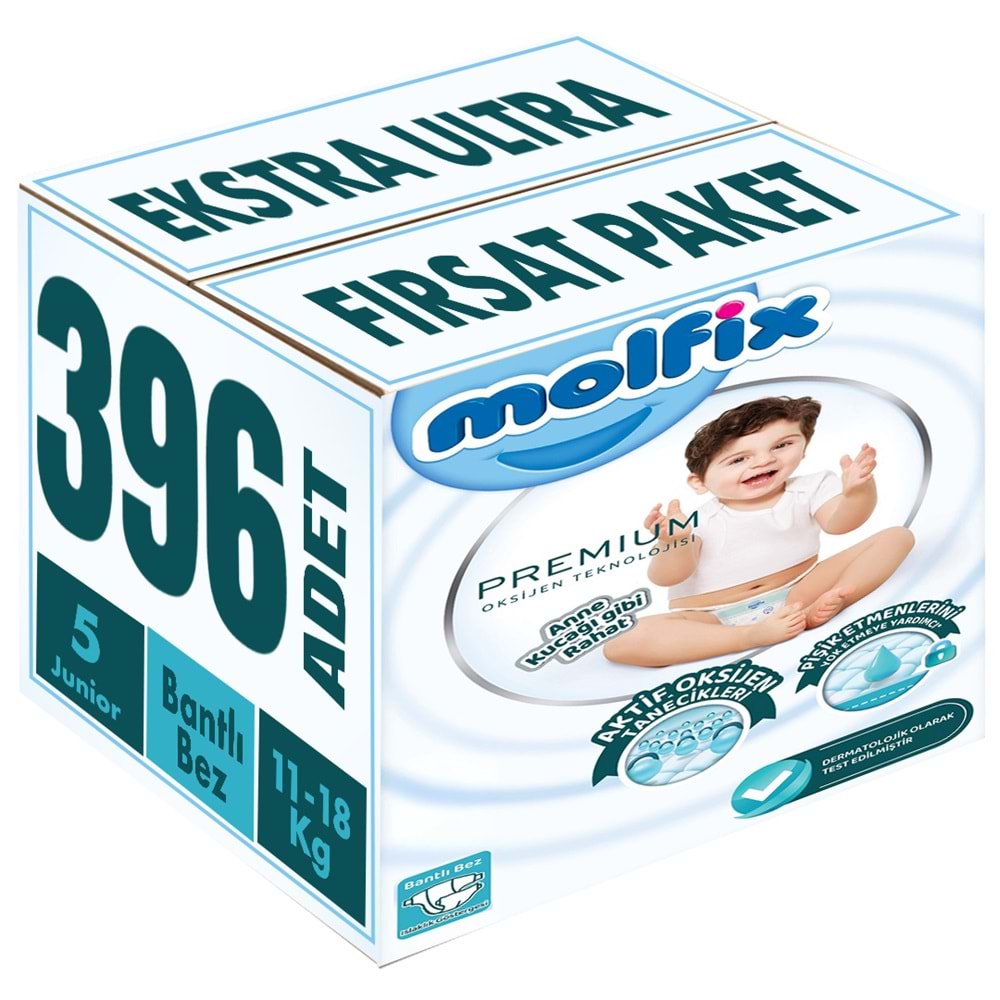 Molfix Premium Bebek Bezi 5 Beden 11-18 KG Junior 396 Adet Ekstra Ultra Fırsat Pk