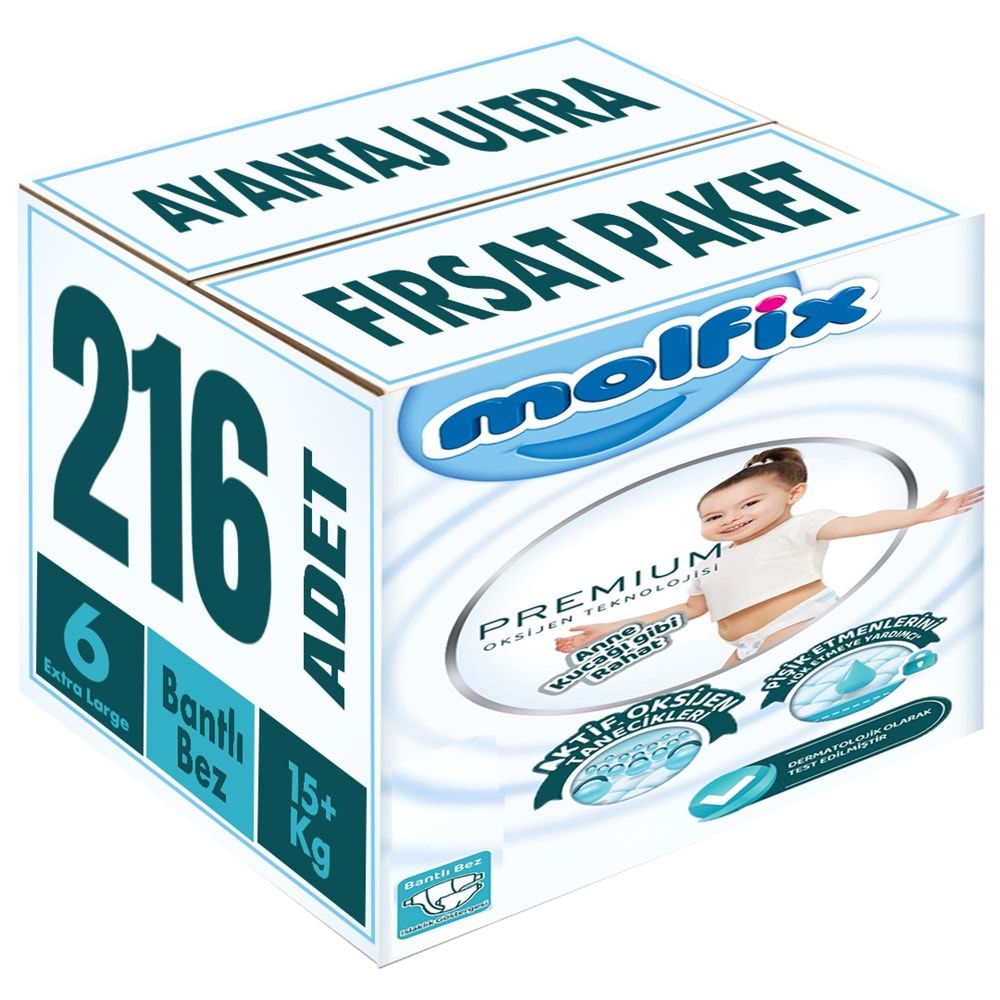 Molfix Premium Bebek Bezi 6 Beden 15+ KG Extra Large 216 Adet Avantaj Ultra Fırsat Pk