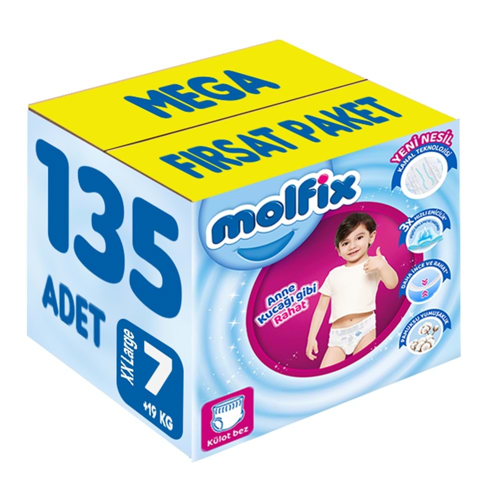 Molfix Külot Bebek Bezi 7 Beden 19+ KG XXLarge 135 Adet MeGa Fırsat Pk