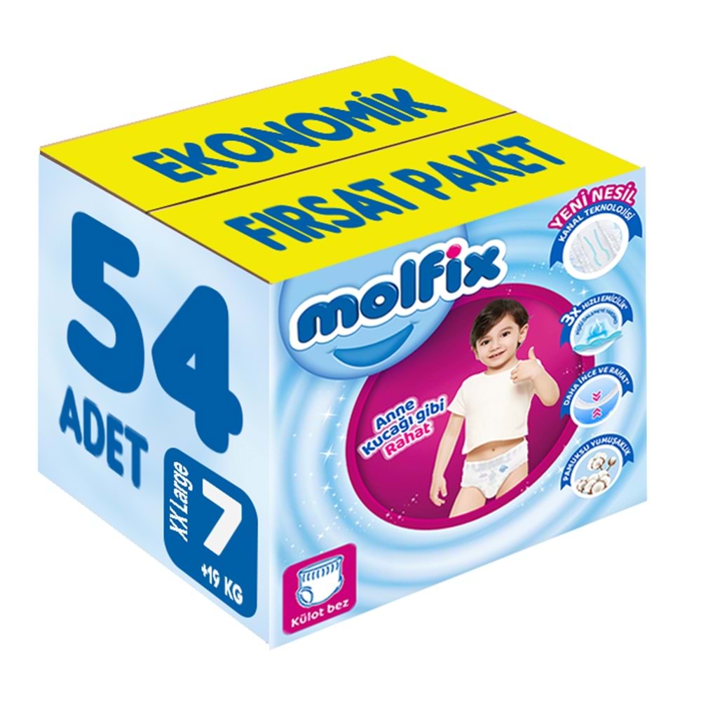 Molfix Külot Bebek Bezi 7 Beden 19+ KG XXLarge 54 Adet Ekonomik Fırsat Pk