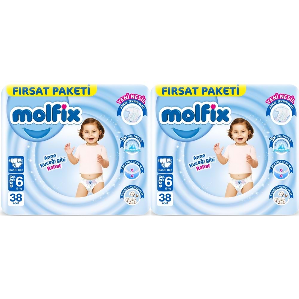 Molfix Bebek Bezi 6 Beden 15+ KG Extra Large 76 Adet Ekonomik Fırsat Pk