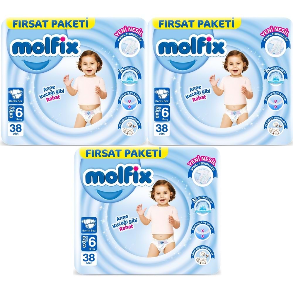 Molfix Bebek Bezi 6 Beden 15+ KG Extra Large 114 Adet Aylık Fırsat Pk