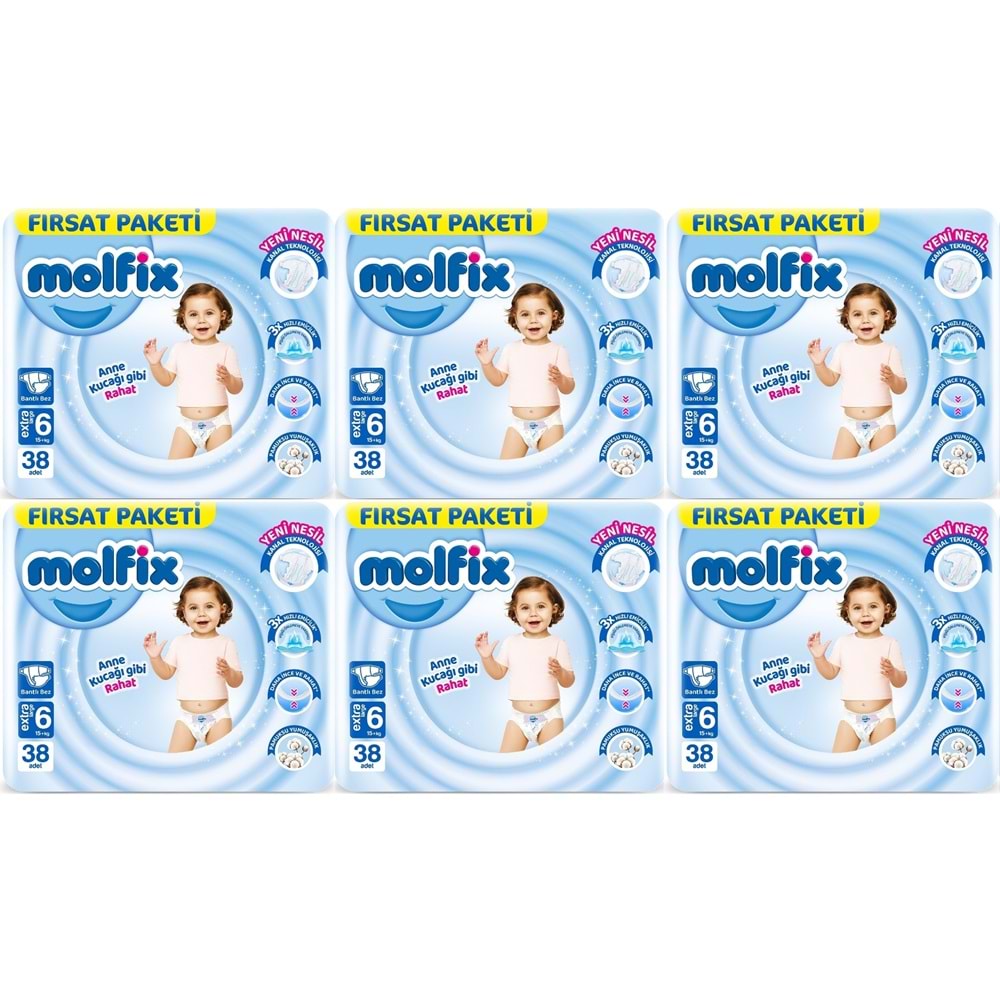 Molfix Bebek Bezi 6 Beden 15+ KG Extra Large 228 Adet Ekstra Fırsat Pk