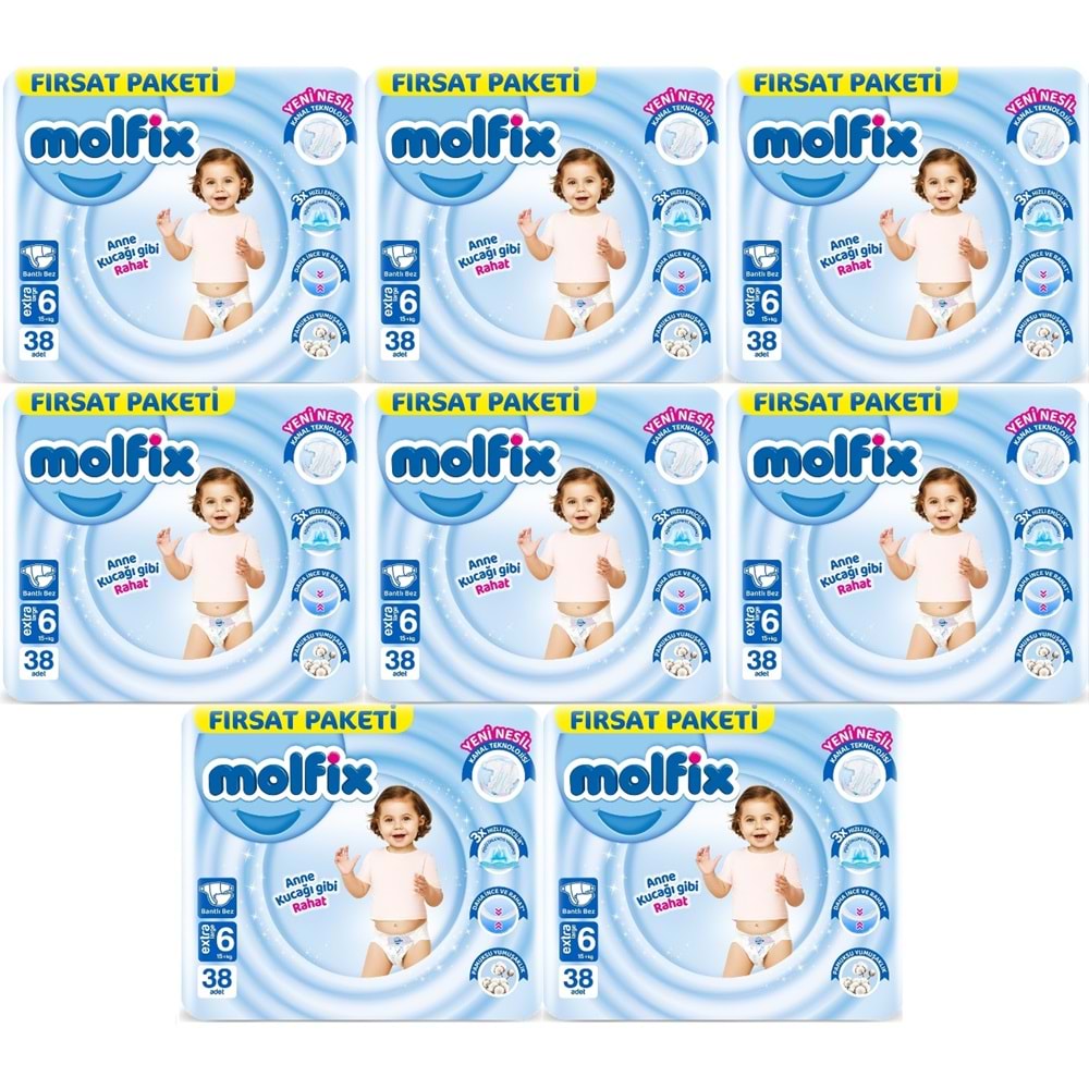 Molfix Bebek Bezi 6 Beden 15+ KG Extra Large 304 Adet Dev Ekonomik Fırsat Pk