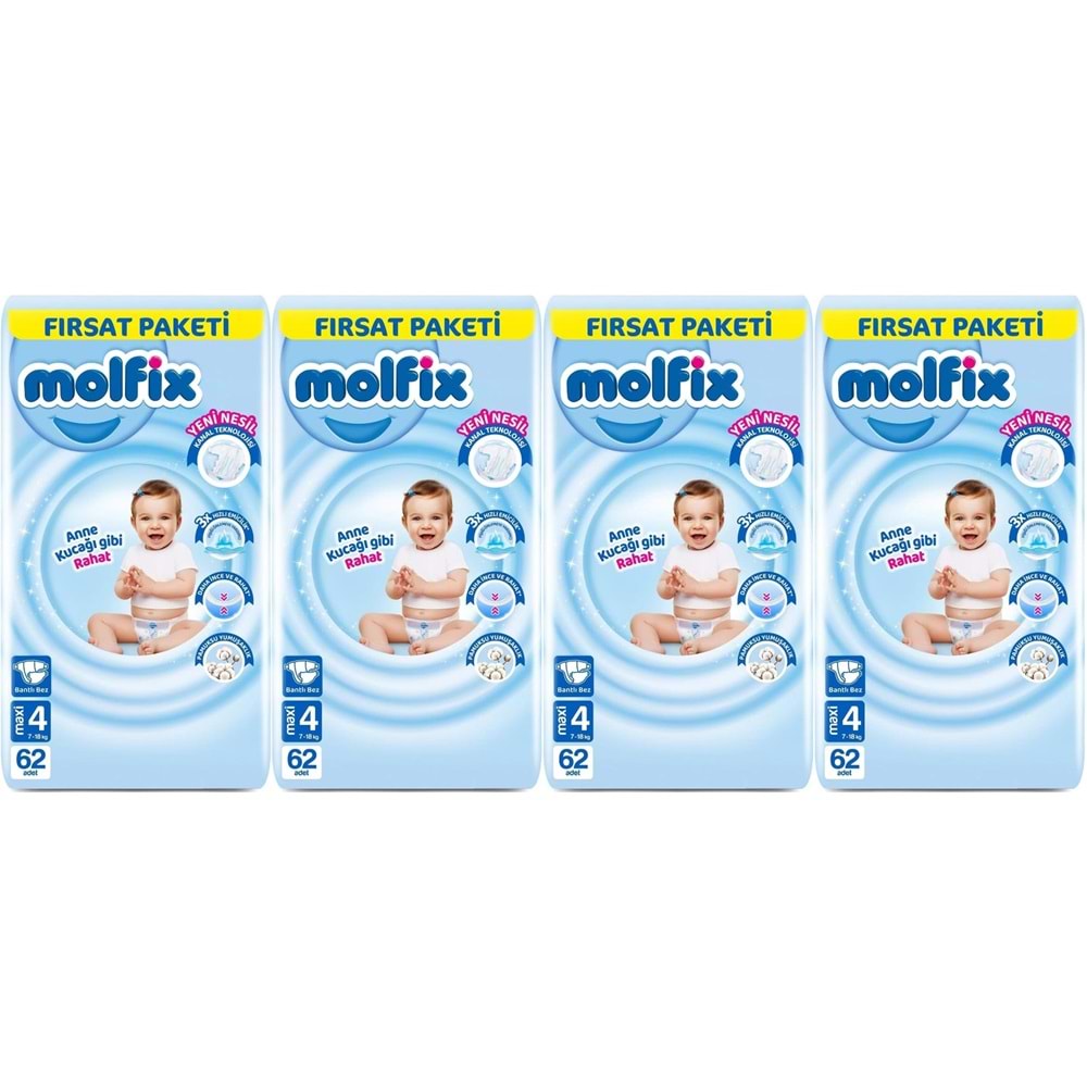 Molfix Bebek Bezi 4 Beden 7-14 KG Maxi 248 Adet Avantaj Fırsat Pk