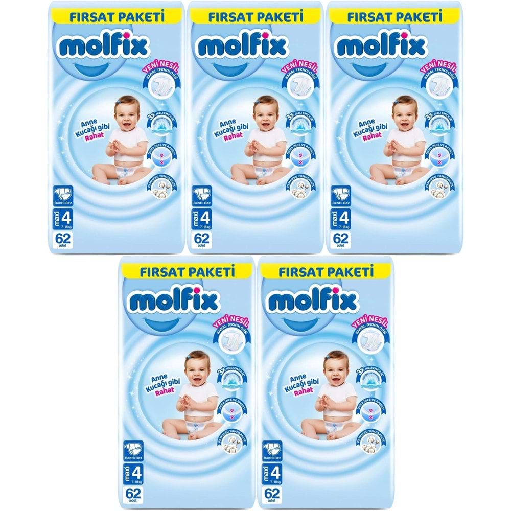 Molfix Bebek Bezi 4 Beden 7-14 KG Maxi 310 Adet MeGa Fırsat Pk