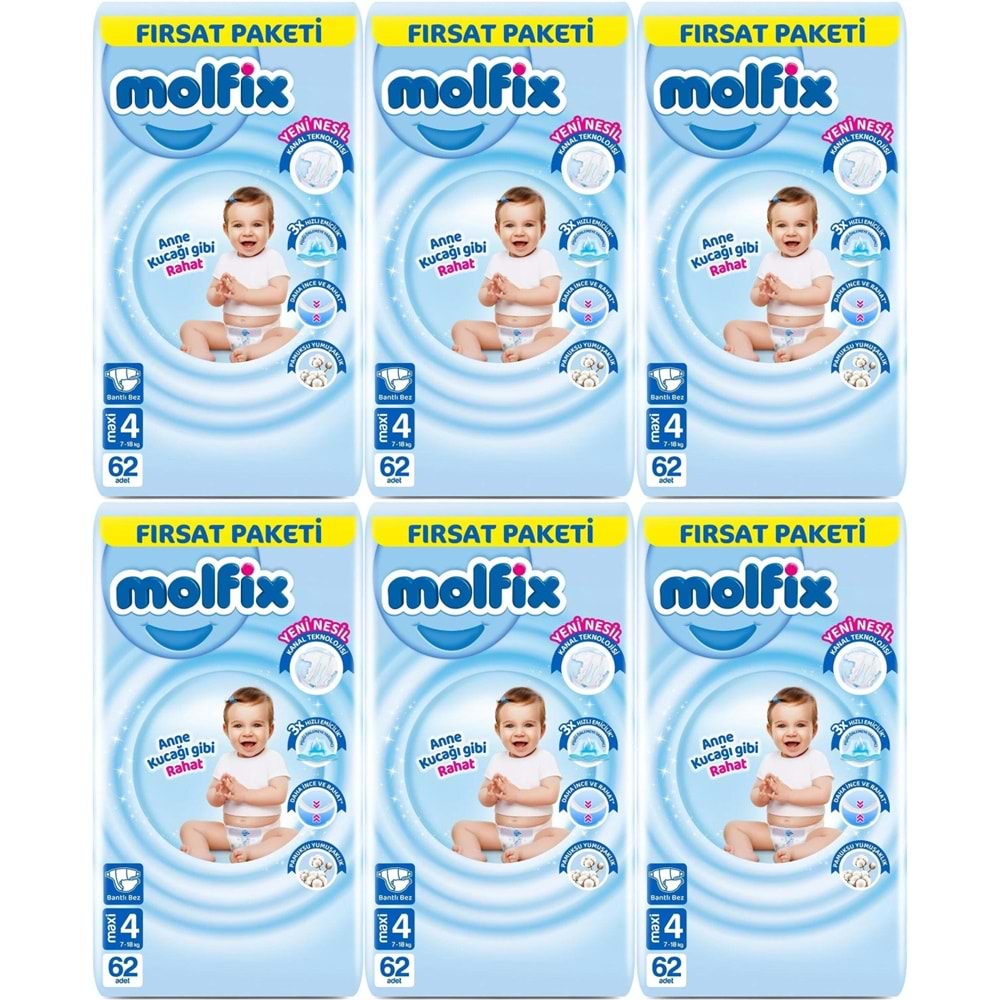 Molfix Bebek Bezi 4 Beden 7-14 KG Maxi 372 Adet Ekstra Fırsat Pk