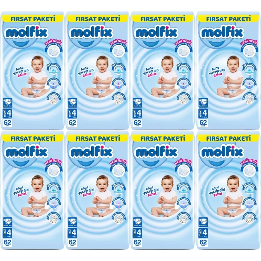 Molfix Bebek Bezi 4 Beden 7-14 KG Maxi 496 Adet Dev Ekonomik Fırsat Pk