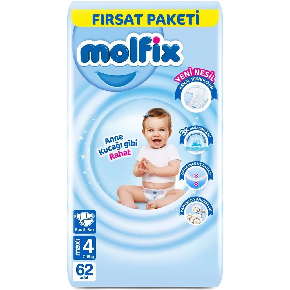 Molfix Bebek Bezi 4 Beden 7-14 KG Maxi 496 Adet Dev Ekonomik Fırsat Pk