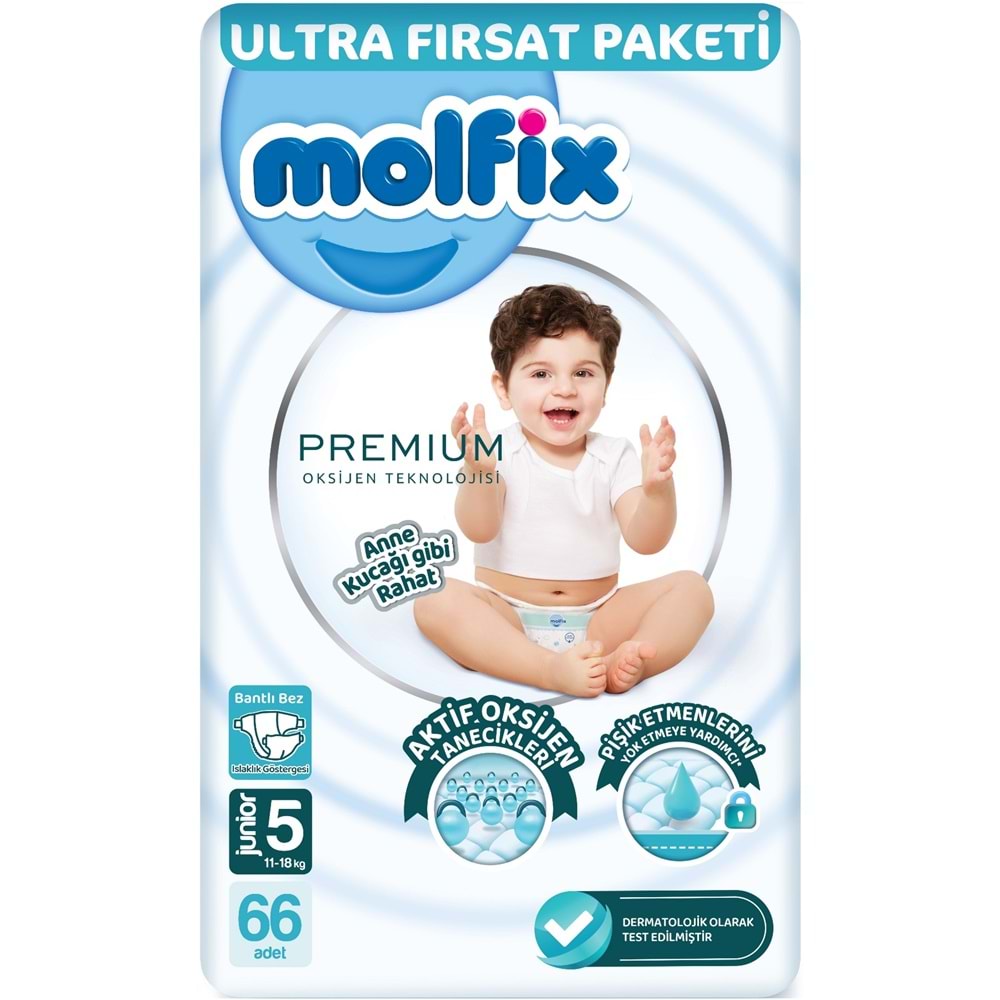 Molfix Premium Bebek Bezi 5 Beden 11-18 KG Junior 198 Adet Ultra Fırsat Pk + 6 Adet Islak Mendil