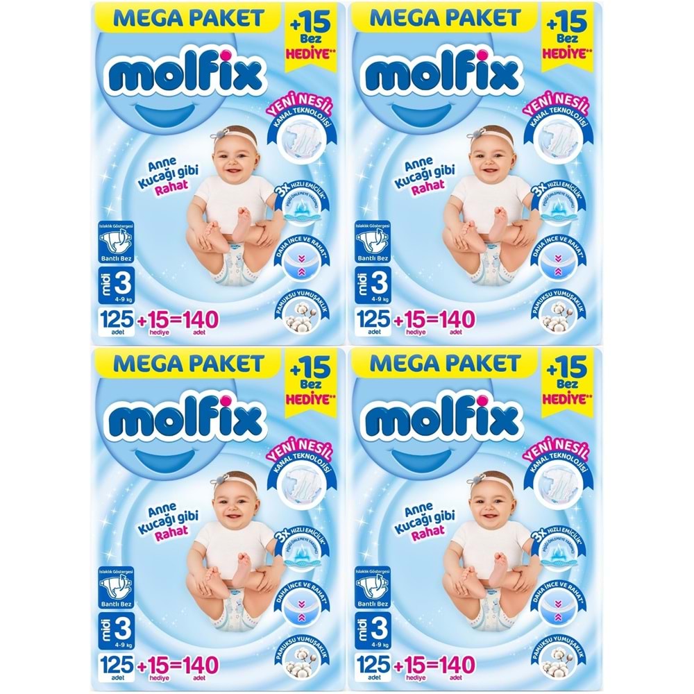 Molfix Bebek Bezi Beden:3 (4-9KG) Midi 560 Adet Mega Avantaj Fırsat Pk