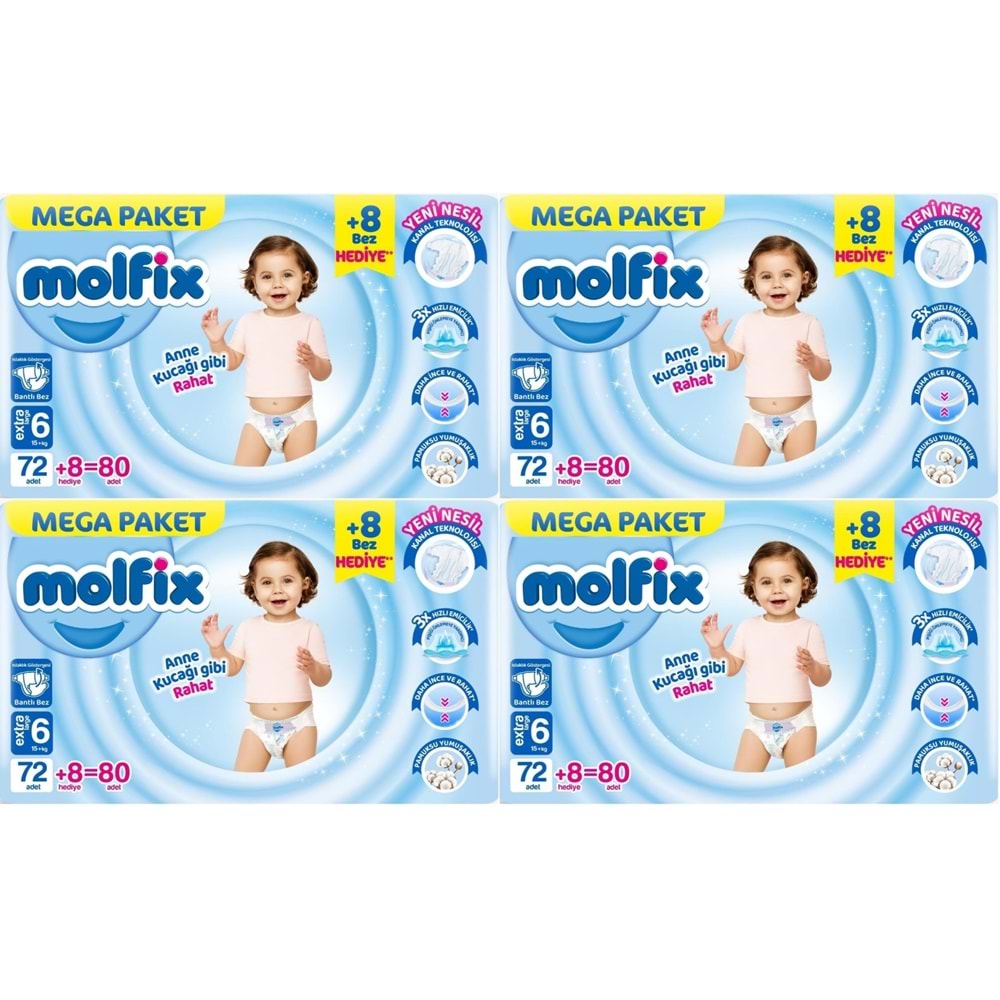 Molfix Bebek Bezi 6 Beden 15+ KG Extra Large 320 Adet Mega Avantaj Fırsat Pk