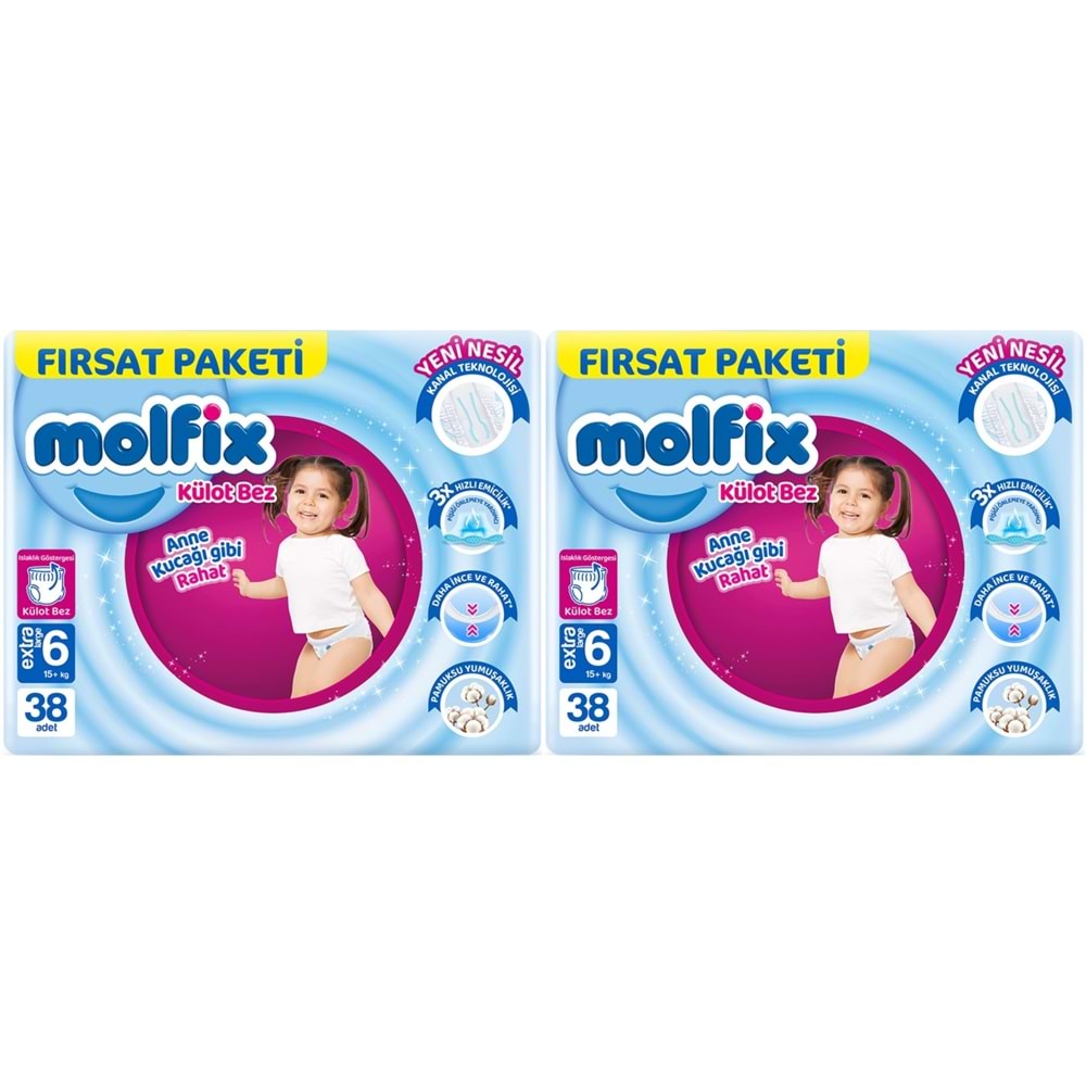 Molfix Külot Bebek Bezi 6 Beden 15+ KG Extra Large 76 Adet Ekonomik Fırsat Pk