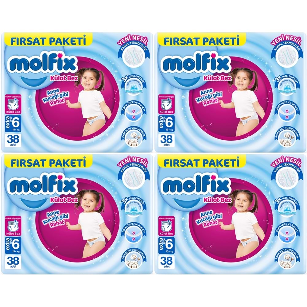 Molfix Külot Bebek Bezi 6 Beden 15+ KG Extra Large 152 Adet Avantaj Fırsat Pk