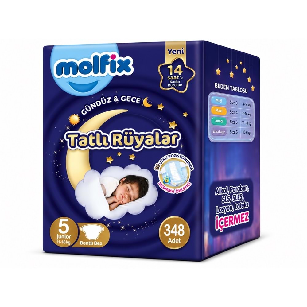 Molfix Tatlı Rüyalar Bebek Bezi 5 Beden 11-18 KG Junior 348 Adet Ekstra Fırsat Pk