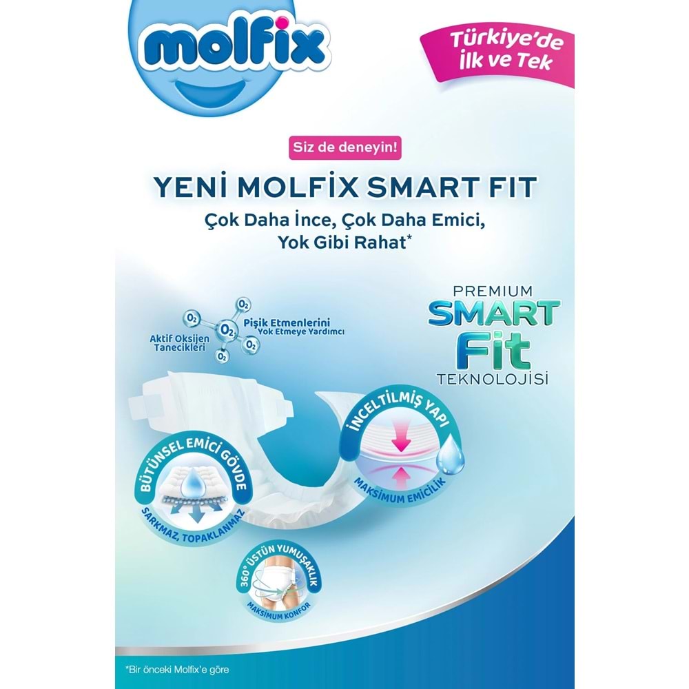 Molfix Premium Smart Fit Bebek Bezi 4 Beden 7-14 KG Maxi 258 Adet Aylık Ultra Fırsat Pk