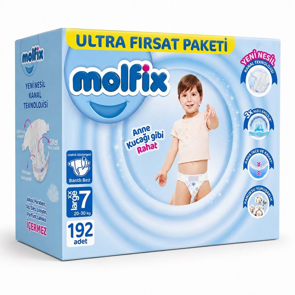 Molfix Bebek Bezi 7 Beden 20-30 KG XX Large 192 Adet Ultra Avantaj Fırsat Pk