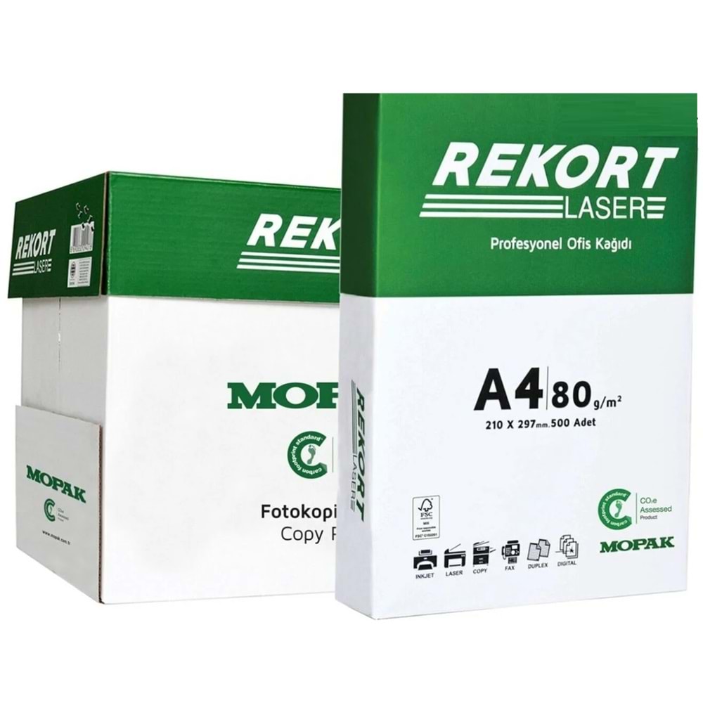 Mopak Rekort A4 80GR/M2 Fotokopi Kağıdı 20000 Adet (40PK*500)