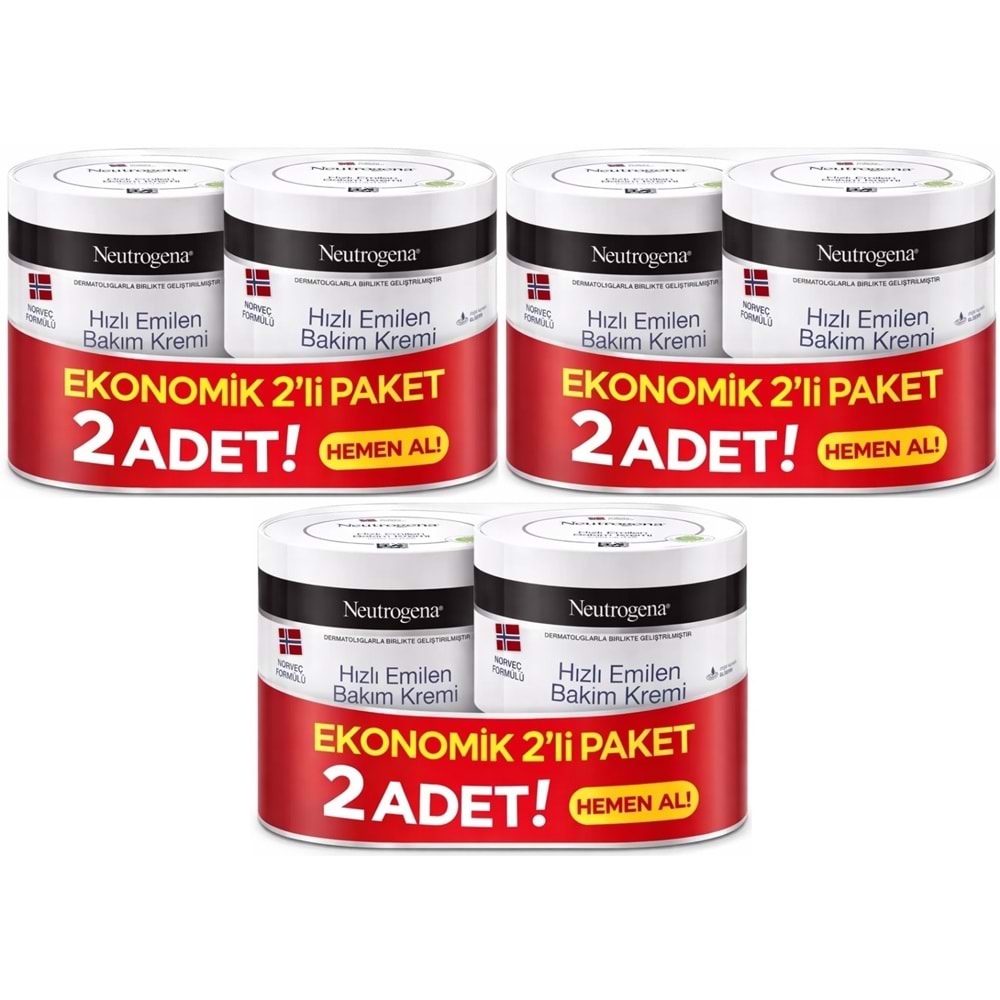 Neutrogena Norveç Formülü Hızlı Emilen Bakım Kremi 200ML+200ML 400ML Avantaj PK (3 Lü Set)