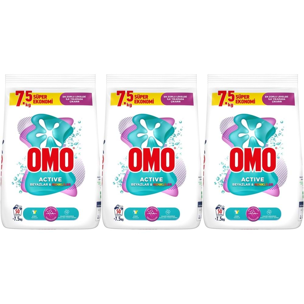 Omo Matik Çamaşır Deterjanı 22.5KG Beyaz ve Color/Renkliler (150 Yıkama) (3PK*7.5KG)