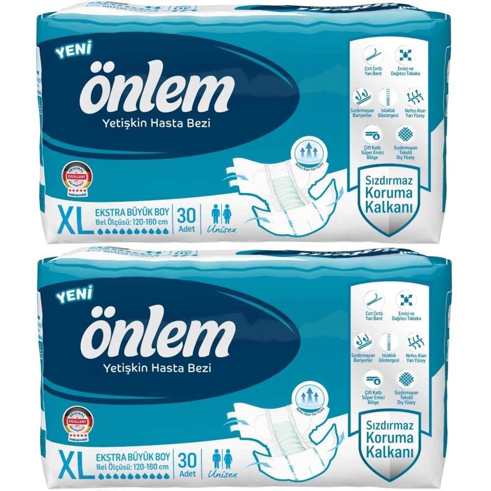 Önlem Yetişkin Bezi Bel Bantlı Tekstil Yüzey XL - Extra Large - Ekstra Büyük 60 Adet (2PK*30)
