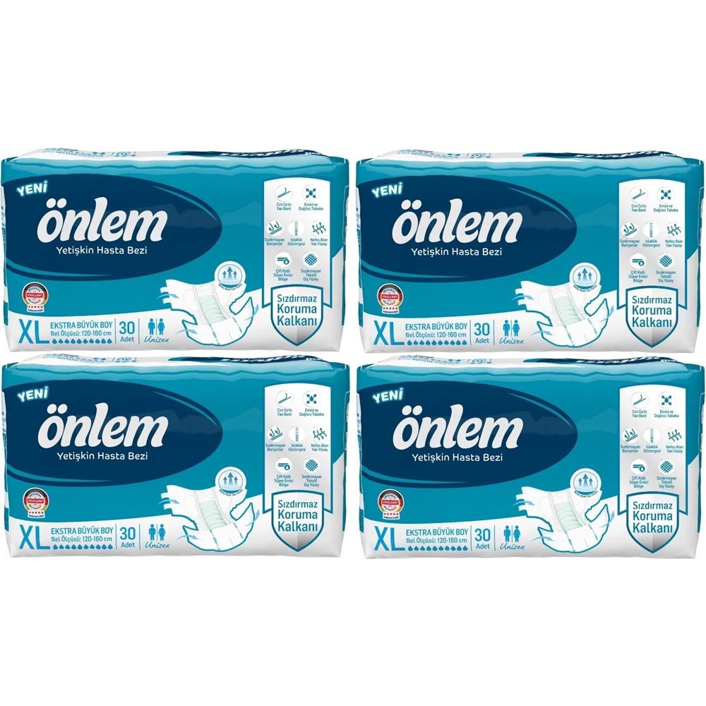 Önlem Yetişkin Bezi Bel Bantlı Tekstil Yüzey XL - Extra Large - Ekstra Büyük 120 Adet (4PK*30)