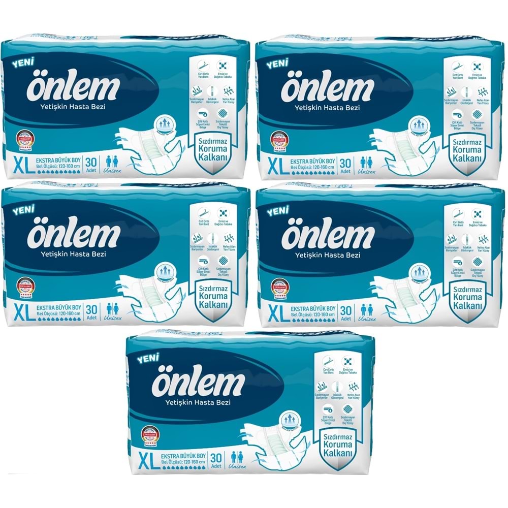Önlem Yetişkin Bezi Bel Bantlı Tekstil Yüzey XL - Extra Large - Ekstra Büyük 150 Adet (5PK*30)
