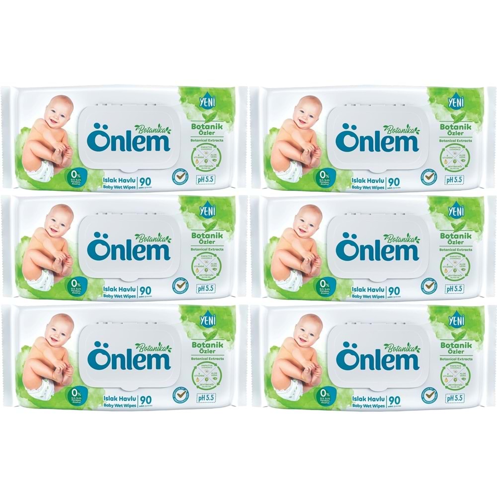 Önlem Islak Havlu Mendil 90 Yaprak Botanika Özlü (6 Lı Set) Plastik Kapaklı 540 Yaprak