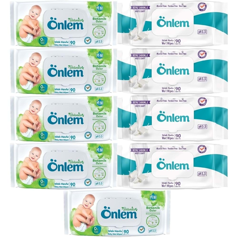Önlem Islak Havlu Mendil 90 Yaprak Karma Botanika Özlü/Beyaz Sabunlu (9 Lu Set) Pls Kapak 810 Yprk