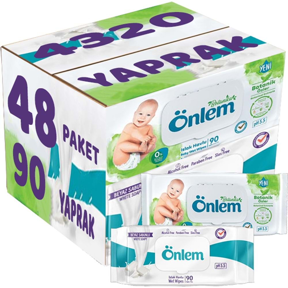 Önlem Islak Havlu Mendil 90 Yaprak Karma Botanika Özlü/Beyaz Sabunlu (48 Li Set) Pls Kapak 4320 Yprk