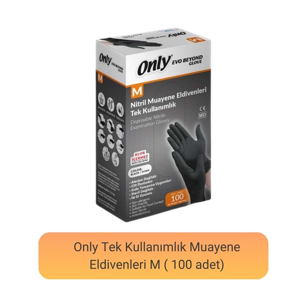 Only Evo Beyond Glove Nitril Siyah Pudrasız Muayene Eldiveni 1200 Lü Set M- Medium - Orta (12PK*100)