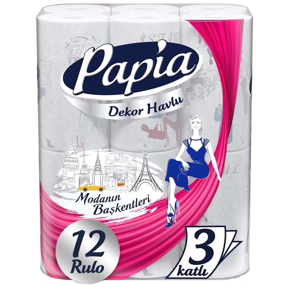 Papia Kağıt Havlu Decor (Modanon Başkentleri Desenli) 48 Li Set (4PK*12)