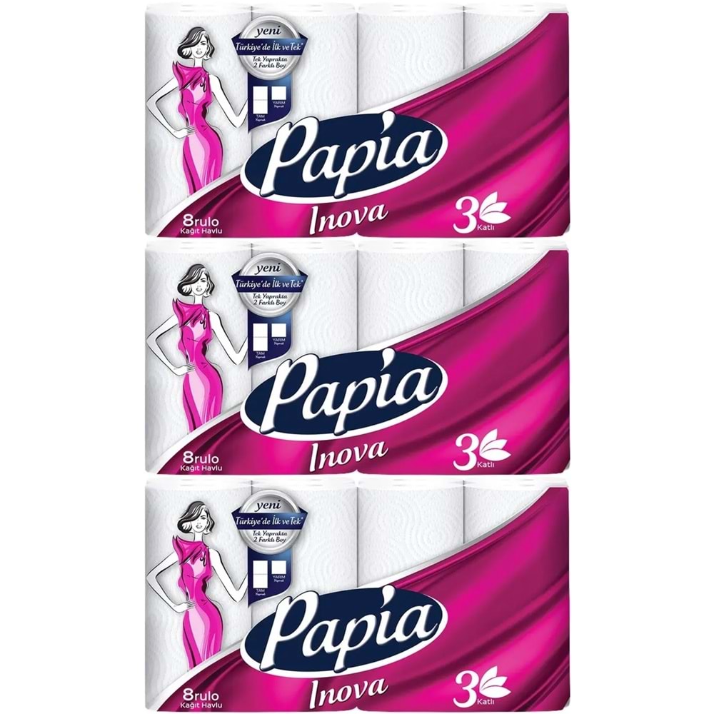 Papia kağıt Havlu (3 Katlı) 24 Lü Set Inova (3PK*8)