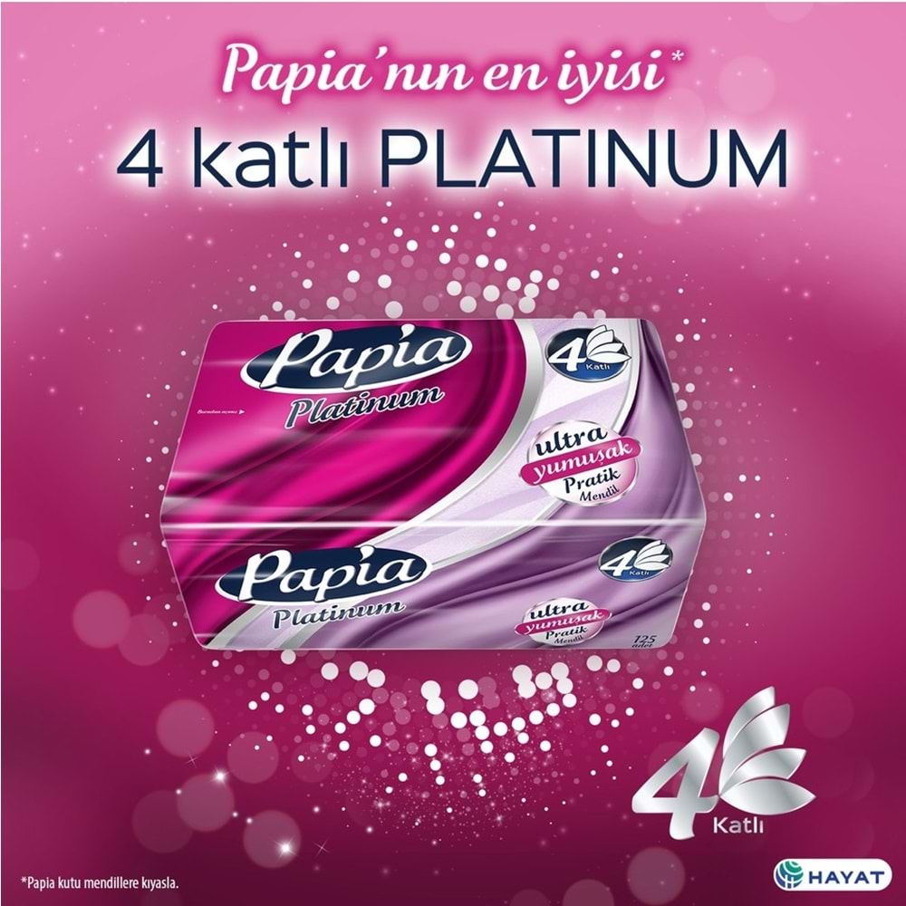 Papia Platinum Pratik Mendil 125 Yaprak (4 Katlı) 500 Yaprak (4PK*125)
