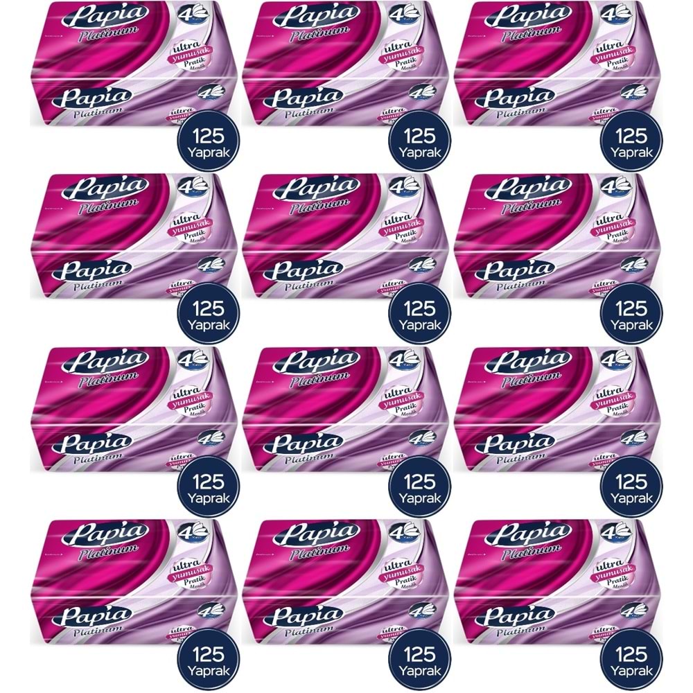 Papia Platinum Pratik Mendil 125 Yaprak (4 Katlı) 1500 Yaprak (12PK*125)