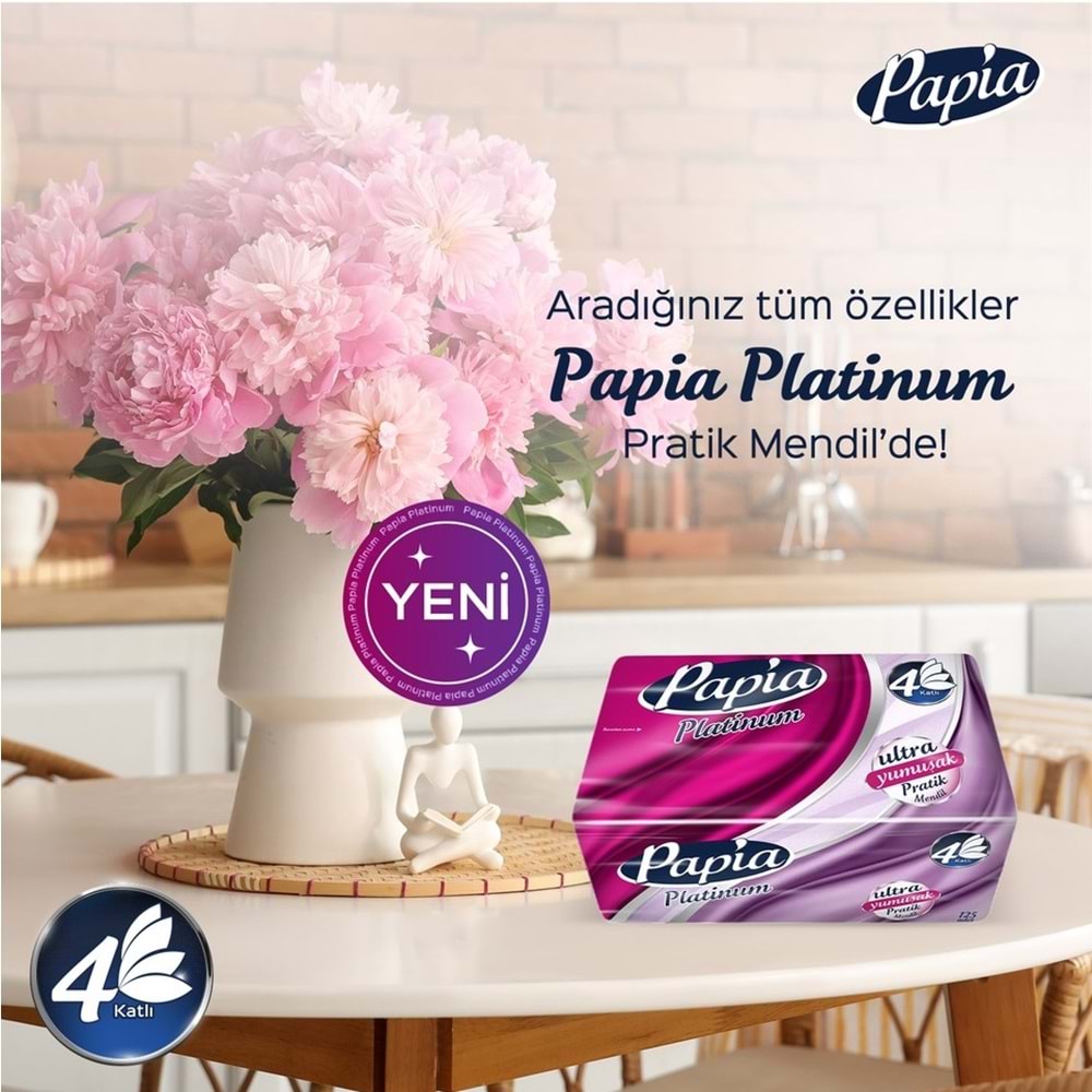 Papia Platinum Pratik Mendil 125 Yaprak (4 Katlı) 3000 Yaprak (24PK*125)