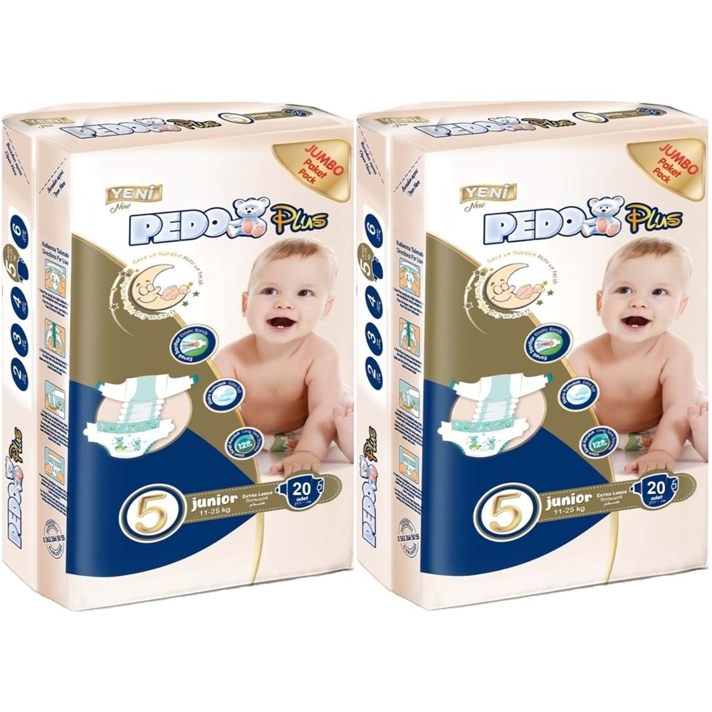 Pedo Plus Bebek Bezi 5 Beden 11-25 KG Junior 40 Adet Jumbo Ekonomik Pk