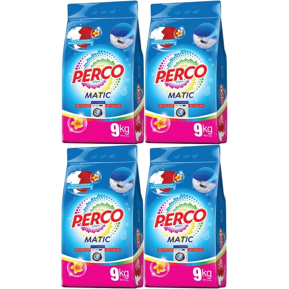 Perco Matik Toz Çamaşır Deterjanı 36KG Beyazlar ve Renkliler Tüm Çamaşırlar (288 Yıkama) (4PK*9KG)