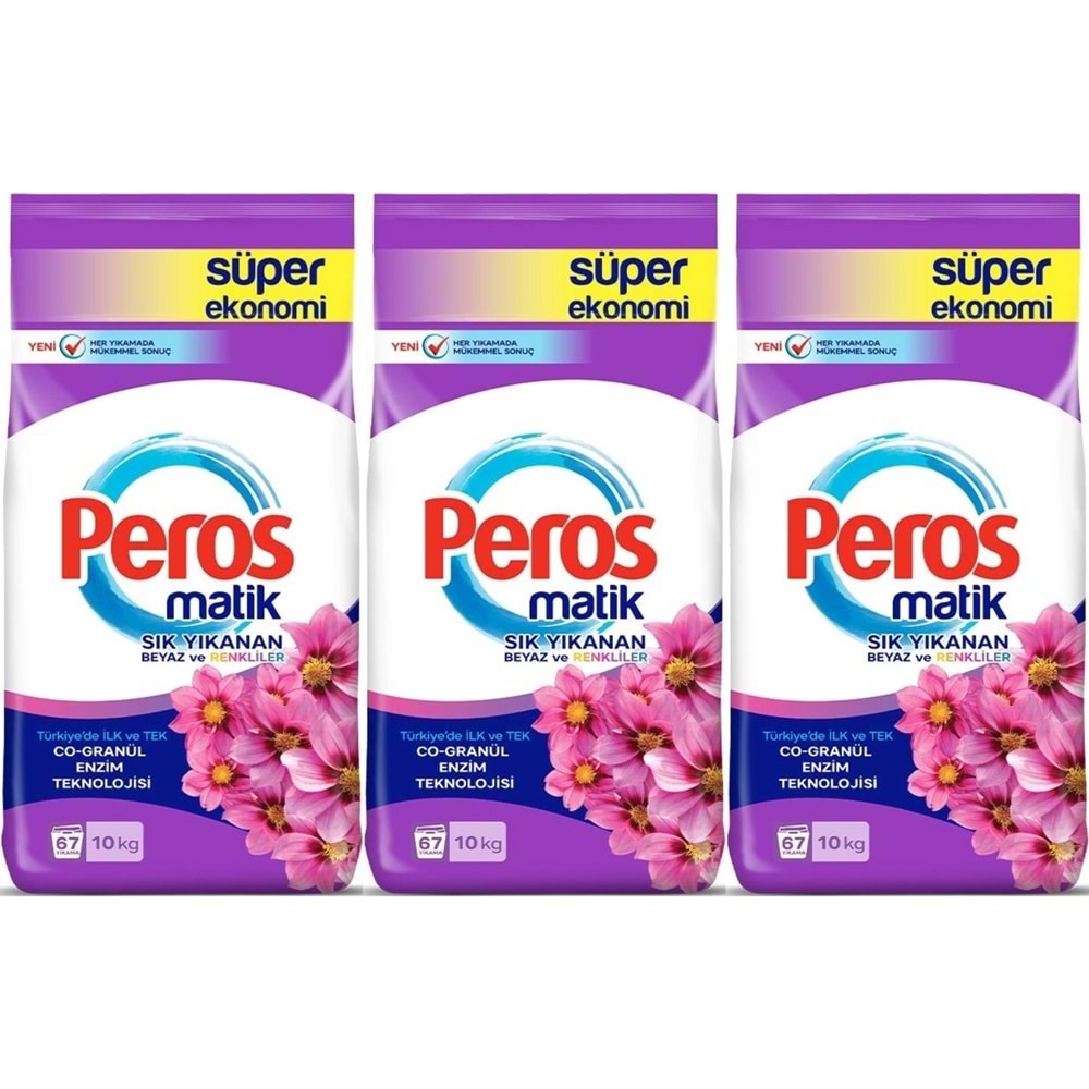 Peros Matik Toz Çamaşır Deterjanı 30KG Yıldız Çiçeği (Beyaz ve Renkliler) (201 Yıkama) (3PK*10KG)