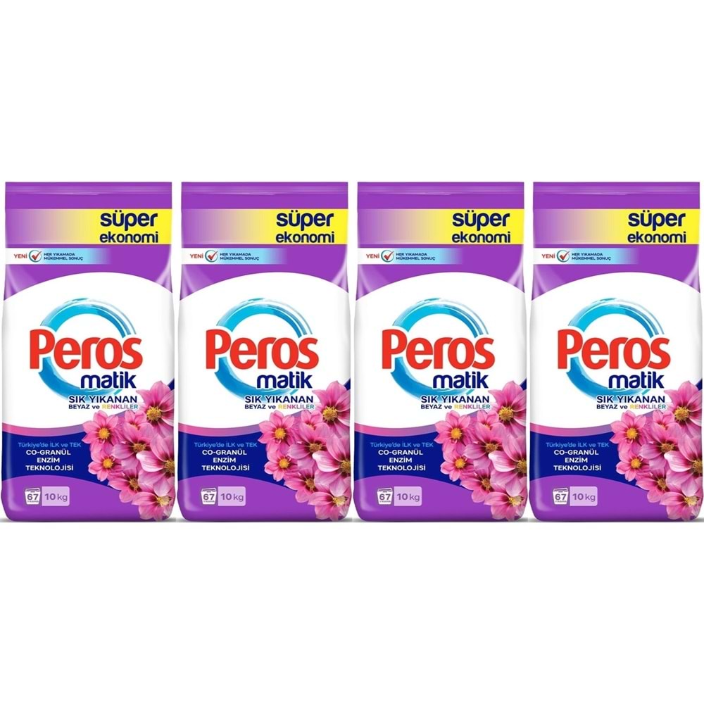 Peros Matik Toz Çamaşır Deterjanı 40KG Yıldız Çiçeği (Beyaz ve Renkliler) (268 Yıkama) (4PK*10KG)