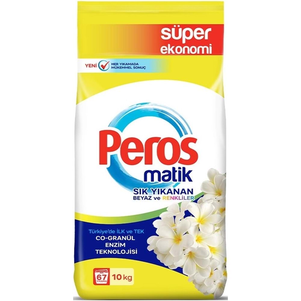 Peros Matik Toz Çamaşır Deterjanı 20KG Yasemin Çiçeği (Beyaz ve Renkliler) (134 Yıkama) (2PK*10KG)