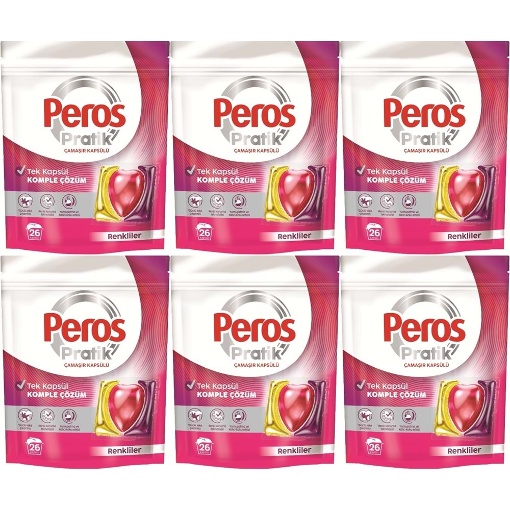 Peros Pratik Matik Çamaşır Deterjanı Kapsülü - Tableti 156 Adet Renkliler (6PK*26)