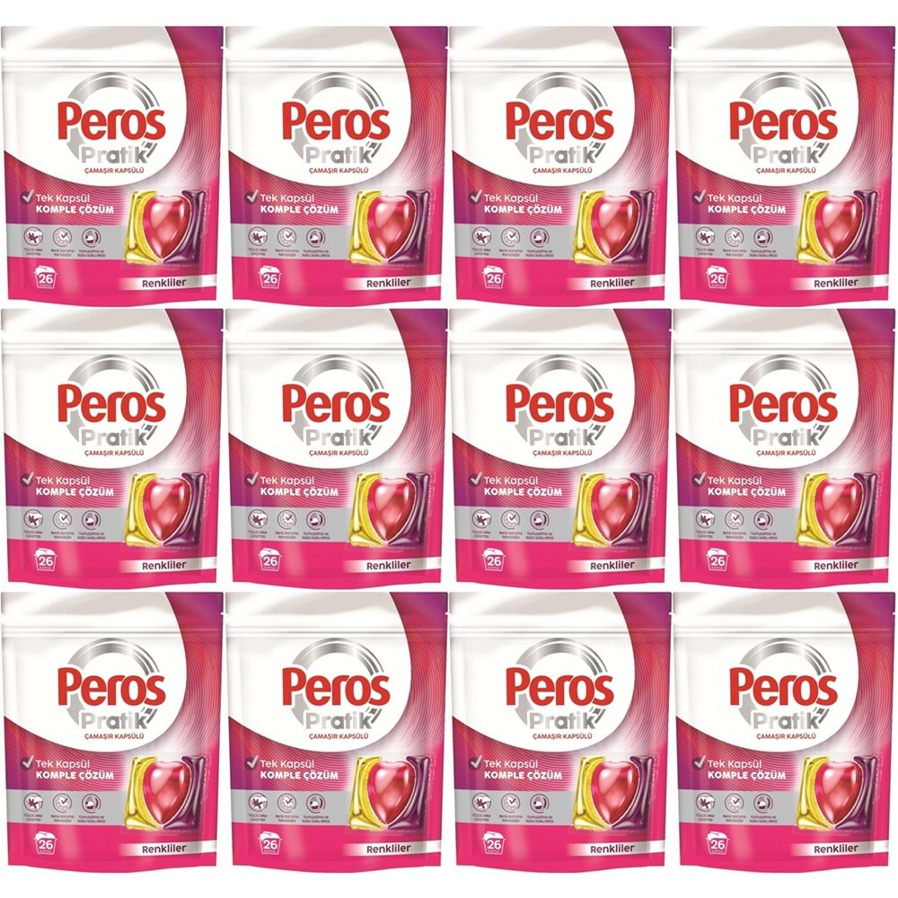 Peros Pratik Matik Çamaşır Deterjanı Kapsülü - Tableti 312 Adet Renkliler (12PK*26)