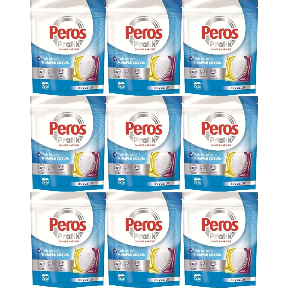 Peros Pratik Matik Çamaşır Deterjanı Kapsülü - Tableti 234 Adet Beyazlar (9PK*26)