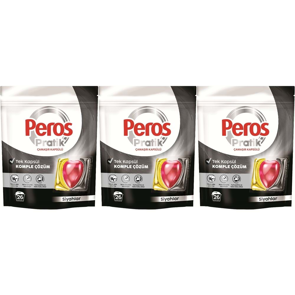 Peros Pratik Matik Çamaşır Deterjanı Kapsülü - Tableti 78 Adet Siyahlar (3PK*26)