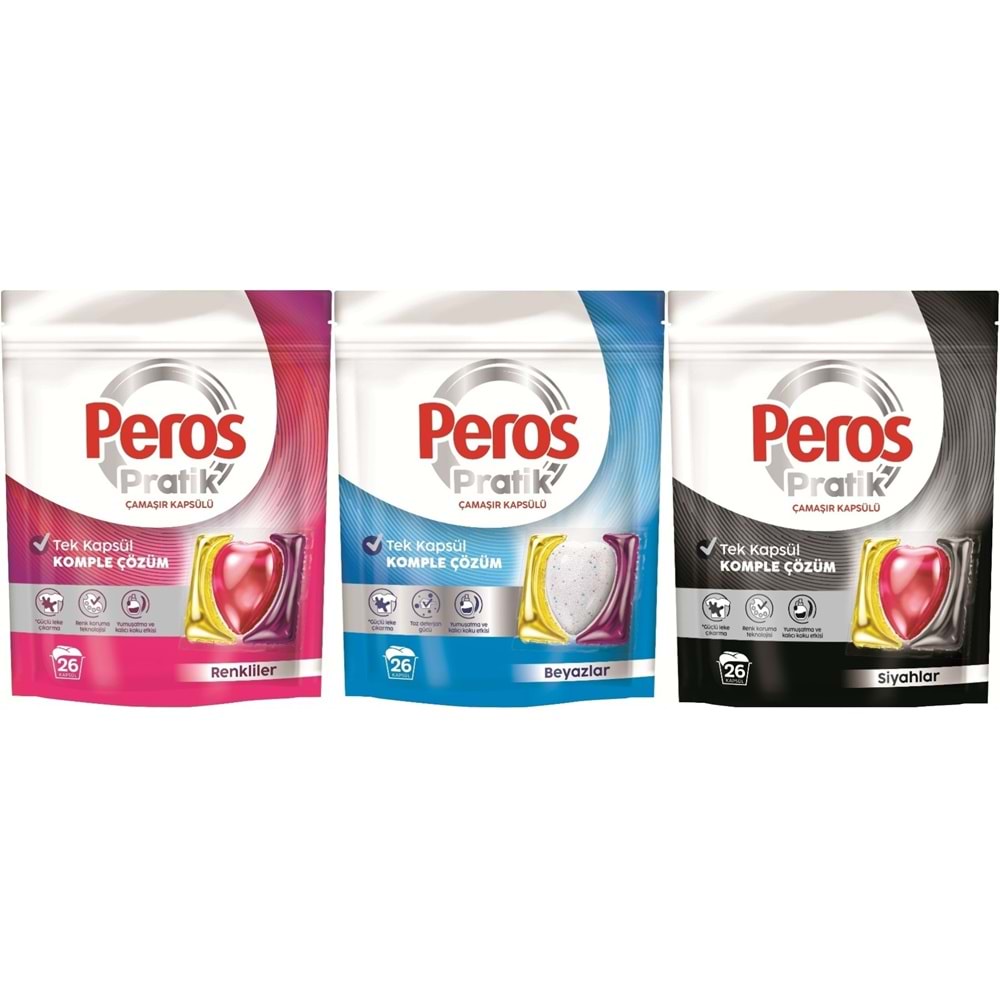 Peros Pratik Matik Çamaşır Deterjanı Kapsülü - Tableti 78 Adet (3PK*26) (Karma Set)