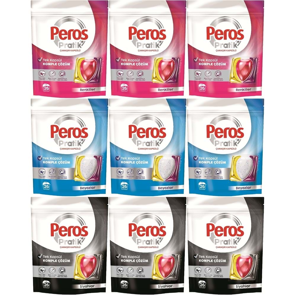 Peros Pratik Matik Çamaşır Deterjanı Kapsülü - Tableti 234 Adet (9PK*26) (Karma Set)